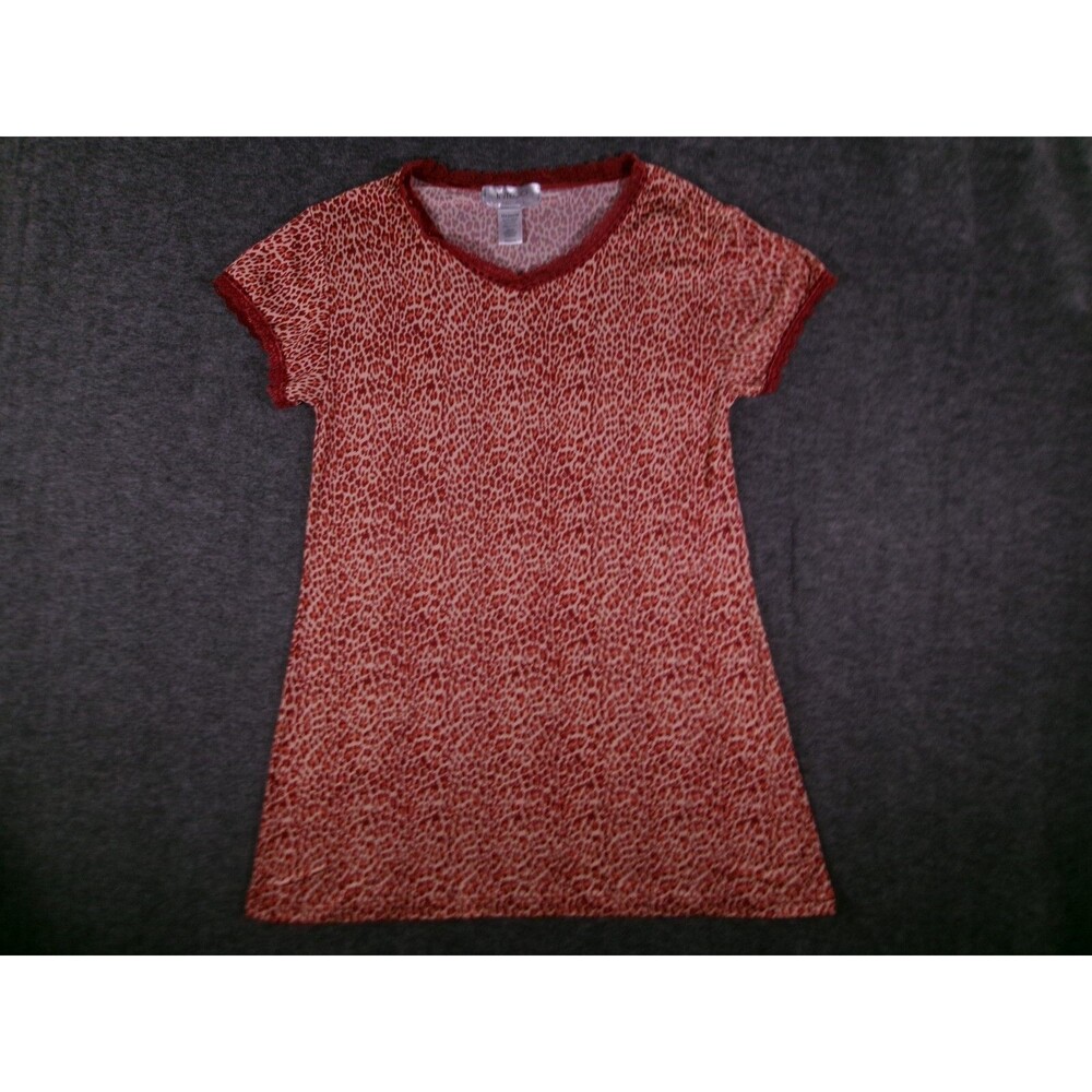 Inteco Nightgown Women Medium Red Cheetah Pull Over Scoop Neck Lounge